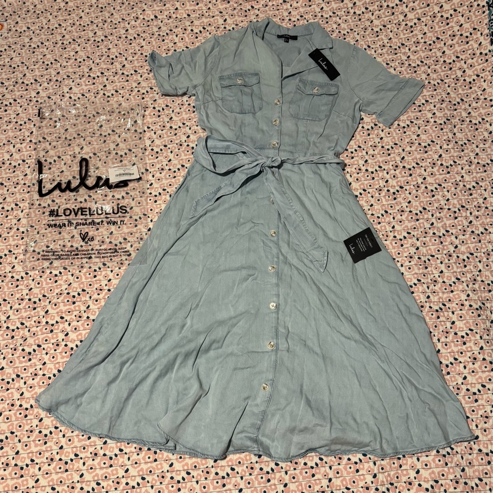 Lulu's Light Blue Buttoned Midi Dress with Collar